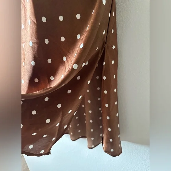 Japna Brown Polka Dot Satin Slip Dress Size M rockabilly - Picture 6 of 6